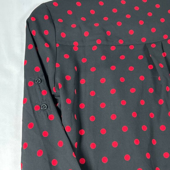Express Size Small Slim Fit The Portofino Shirt Black & Red Polka Dot Blouse - Picture 10 of 11